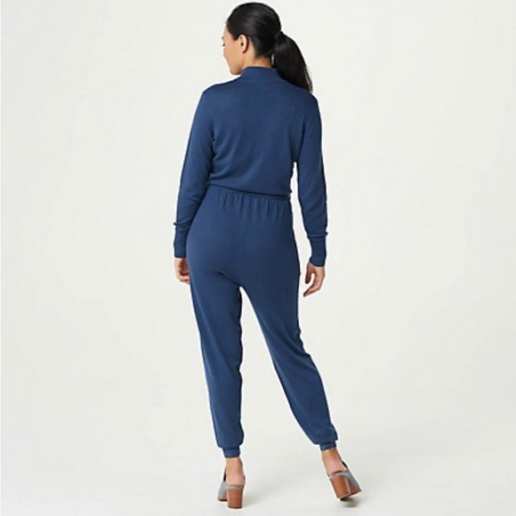 ZUDA Navy Blue Sweater Jumpsuit Belt, Pockets, Ribbed Wrists & Ankles 4X - Picture 2 of 10